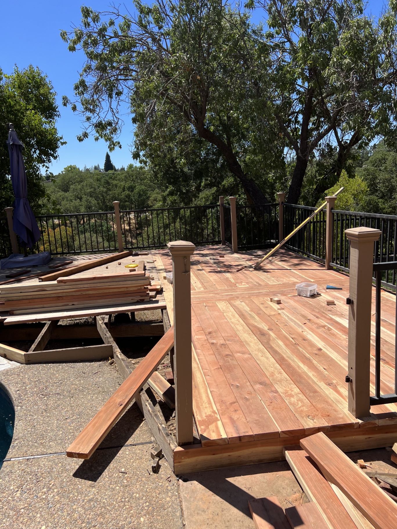 Hillside Redwood Deck in Progress in Roseville