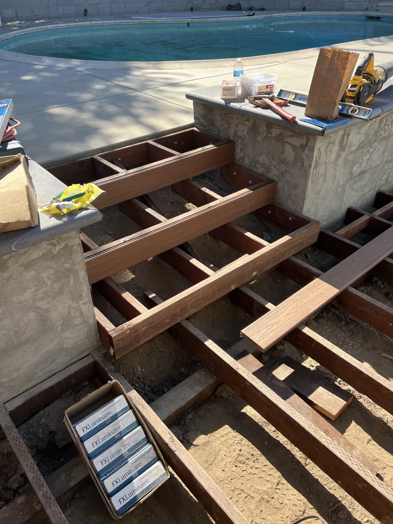 Pool Step Framing with Lighting in North Highlands